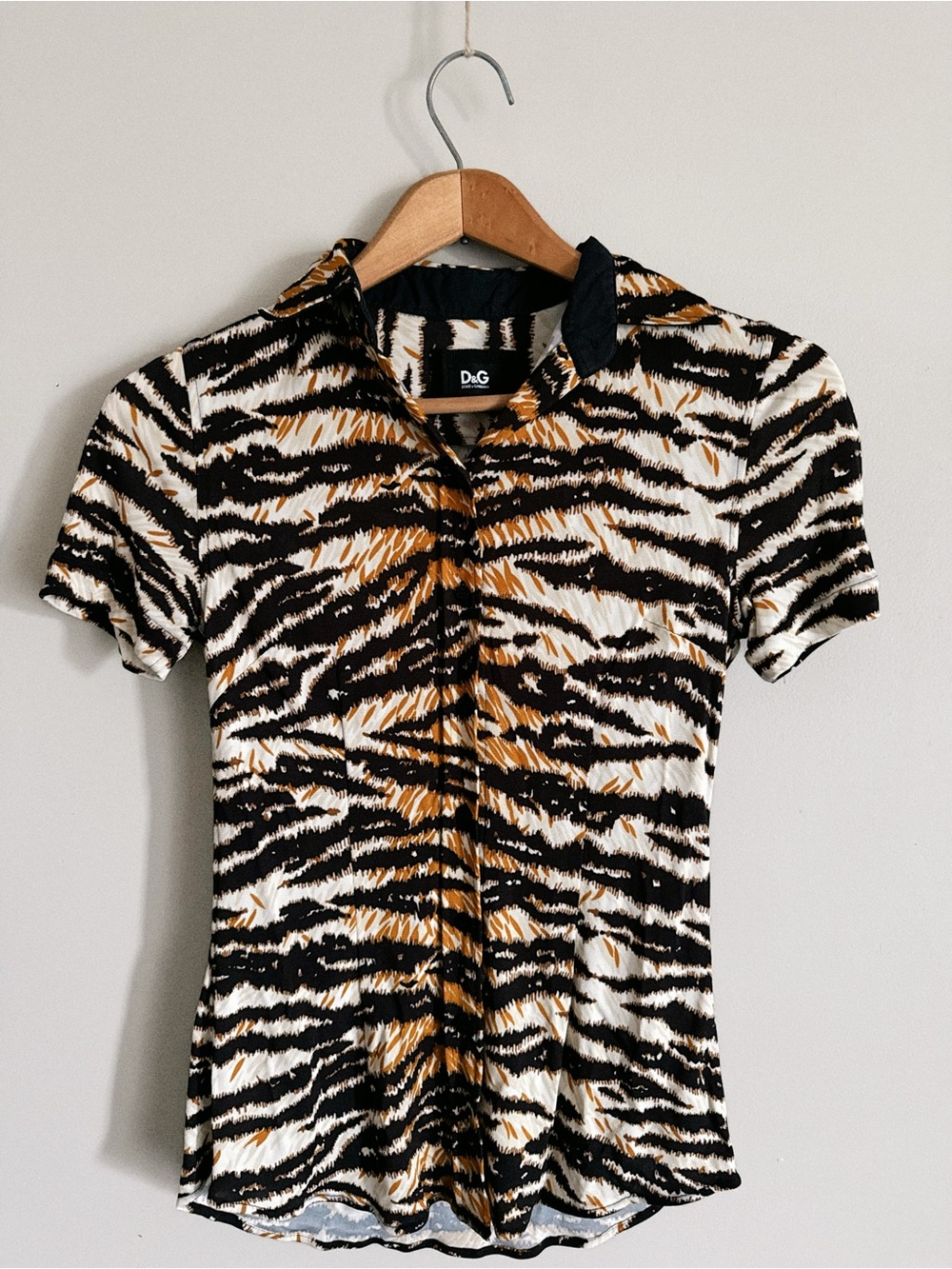 D&G Tiger-Print Short Sleeve Polo in Black, Cream & Burnt Orange